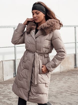 Ženski prešit zimski plašč bež barve Eleness