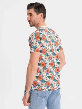 Osnovna bombažna modra majica z V-izrezom V18 TSBS-0237