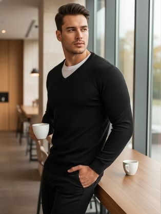 Moški enobarvni pulover črne barve