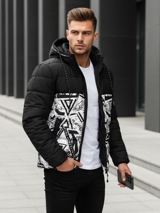 Moderna črna zimska jakna s potiskom