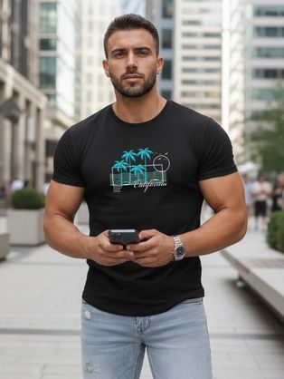 Originalna rumena moška majica s poletnim potiskom