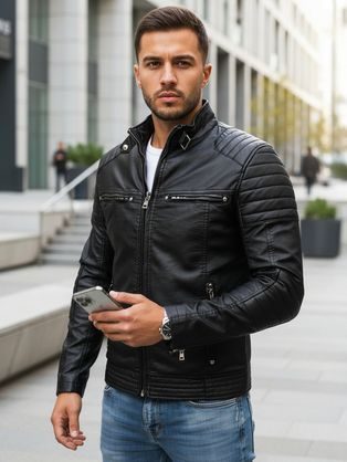 ČRNA JAKNA IZ UMETNEGA USNJA