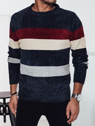 Moški črtasti pulover za zimo modre barve