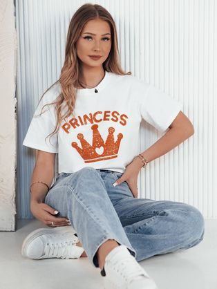 Ženska bela majica z oranžnim potiskom Princy