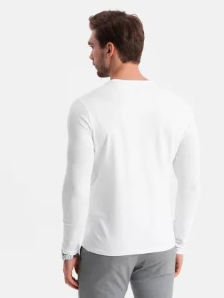 Trendovska bela majica z dolgimi rokavi in ​​V-izrezom z logotipom V2 LSBC-0123