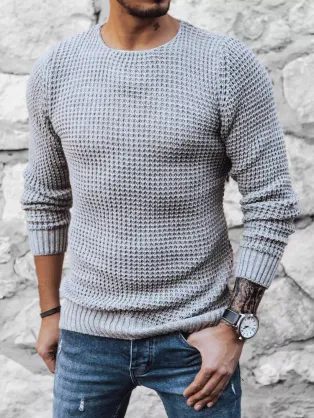 Originalni pleteni svetlo siv pulover