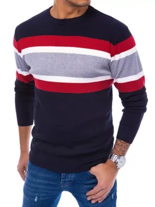 Granat pulover s kontrastnimi črtami