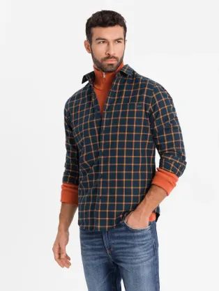 Edinstvena flanelasta karo granat oranžna srajca V1 SHCS-0145