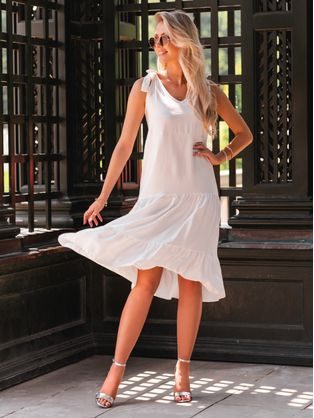 Ženska obleka prostega kroja v beli barvi DLR027