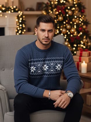 Modni modri pulover z edinstvenim vzorcem