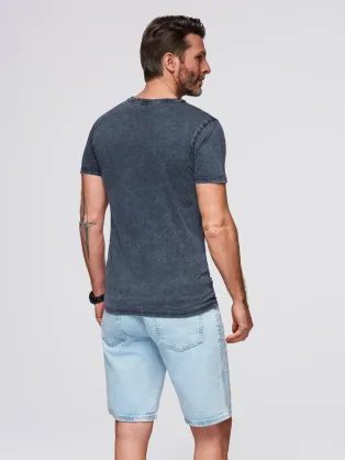 Osnovna bombažna modra majica z V-izrezom V18 TSBS-0237