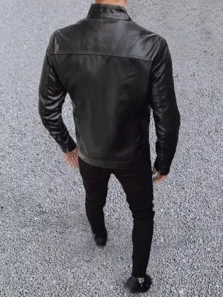 Stilska moška jakna v črni barvi iz umetnega usnja