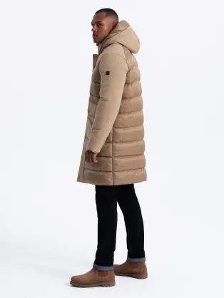 Modna zimska jakna s kapuco v opečnati barvi