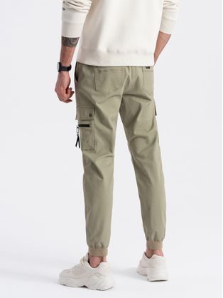 Moške kaki klasične chinos hlače z nežno teksturo V2 PACP-0188
