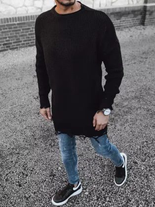 Stilski podaljšani pulover v črni barvi