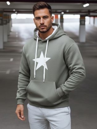 Kaki moška majica s kapuco s potiskom in kapuco