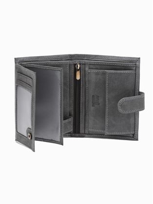 Črna pokončna usnjena denarnica z zaponko A091