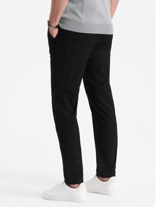 Moške črne klasične chinos hlače z nežno teksturo V5 PACP-0188