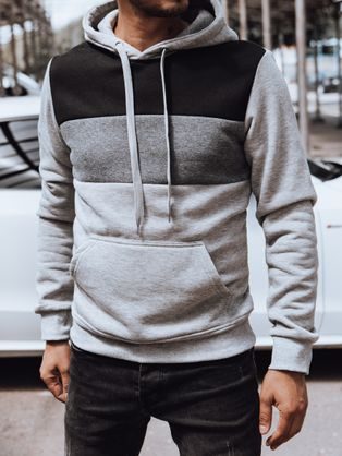 Eleganten siv moški pulover s kapuco