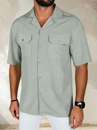 Bela moška letna srajca z originalnim modrim potiskom