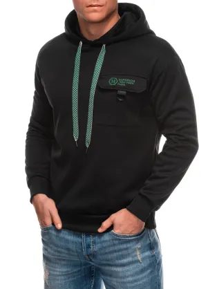 Črn moški pulover z žepom B1700