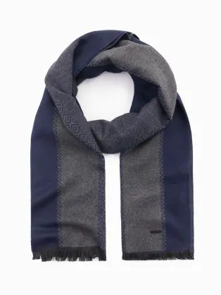 Eleganten moški sivo-modri šal z geometrijskimi oblikami V1 ACSF-0115