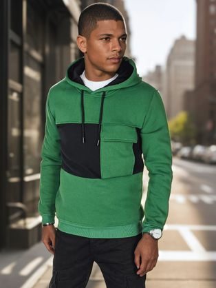 Zanimiv zelen pulover z žepom in kapuco