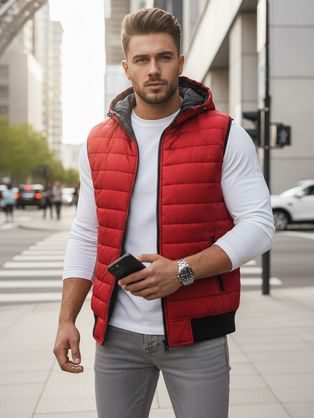 Trendovski telovnik s kapuco v rdeči barvi