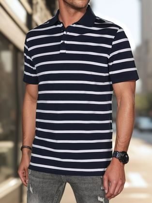 Moška olivna črtasta polo majica SLIM FIT V4 POSS-0143