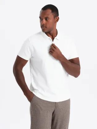 Bela polo majica z okrasno zadrgo V1 POSS-0132
