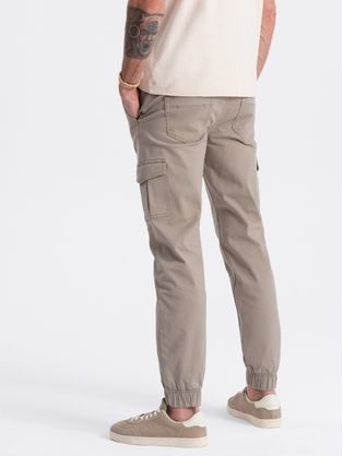 Moške kaki klasične chinos hlače z nežno teksturo V2 PACP-0188