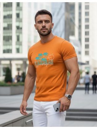 Originalna oranžna moška majica s poletnim potiskom