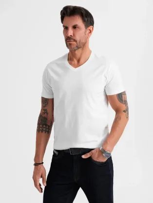 Osnovna bombažna bela majica z V-izrezom V4 TSBS-0237