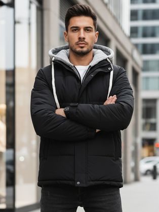 Zanimiva črna zimska jakna s kapuco