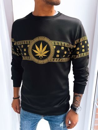 Črn pulover brez kapuce z originalnim motivom