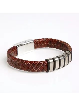Usnjena pletena zapestnica z ornamentom rjave barve