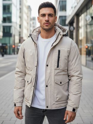 Bež moška zimska jakna z žepi