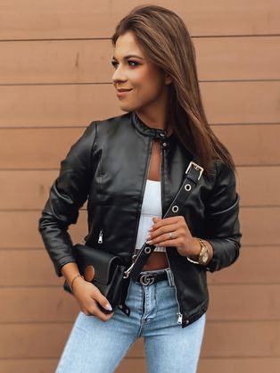 Ženska trendovska črna jakna iz umetnega usnja Steni