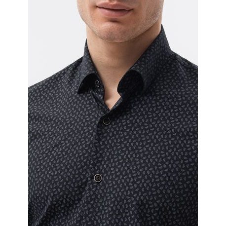 Črna bombažna srajca z nežnim vzorcem K602