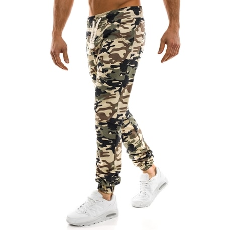 Moške jogger hlače v temno bež vojaškem vzorcu ATHLETIC 367