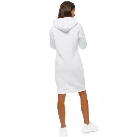 Ženski neobičajen podaljšan pulover s kapuco v beli barvi JS/YS10005/1