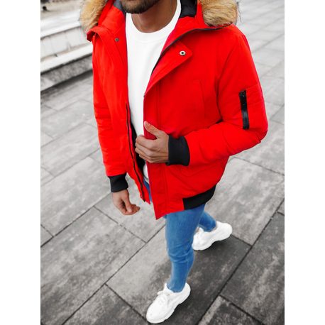 Rdeča zimska bunda s kapuco JS/M2019/275