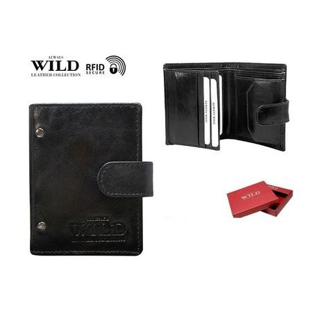Usnjena črna moška denarnica Wild