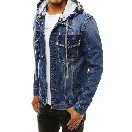 Trendovska jeans jakna s kapuco v modri barvi