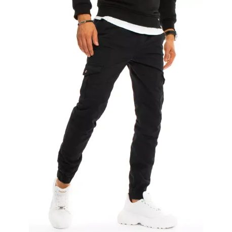 Trendovske hlače z žepi v črni barvi