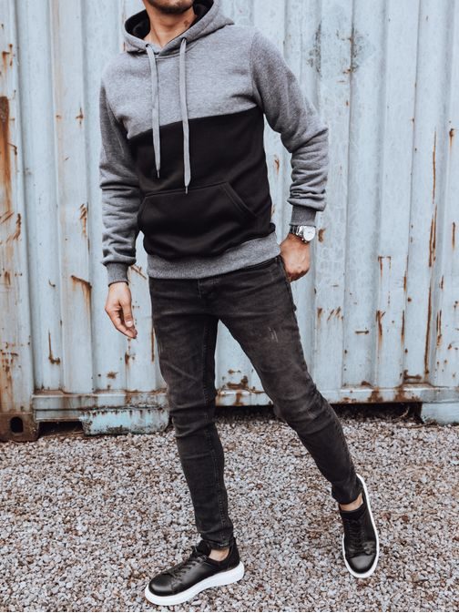 Moški temno siv pulover v zanimivem dizajnu