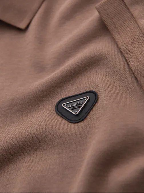 Moška rjava polo majica z zadrgo V3 POSS-0148