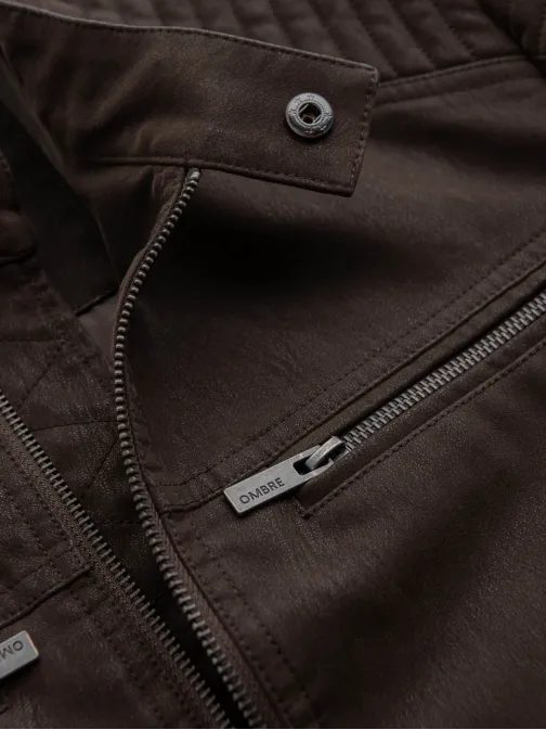 Elegantna rjava usnjena motoristična jakna V1 JAFL-0197