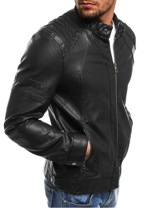 Črna jakna iz umetnega usnja NATURE 5001/18