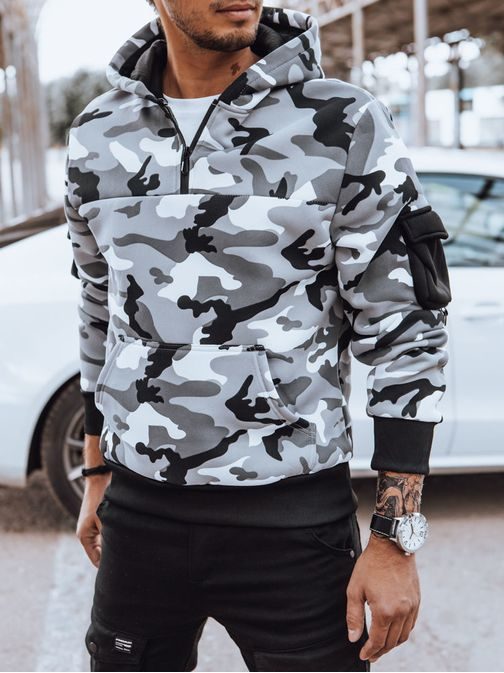 Trendovski siv  army pulover z žepi